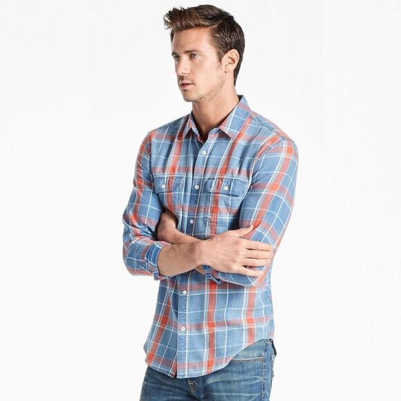 Lucky Brand Men's Blue Axe Washed Indigo Shirt